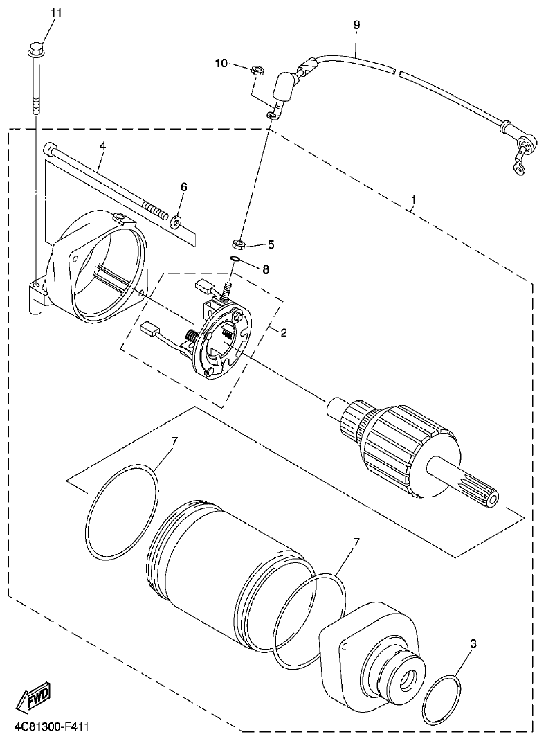 Yamaha R1 2008 STARTING MOTOR parts diagram